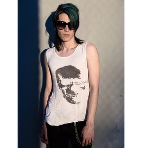 NEW White Sleeveless Skull Top Tank Shredded Back Punk